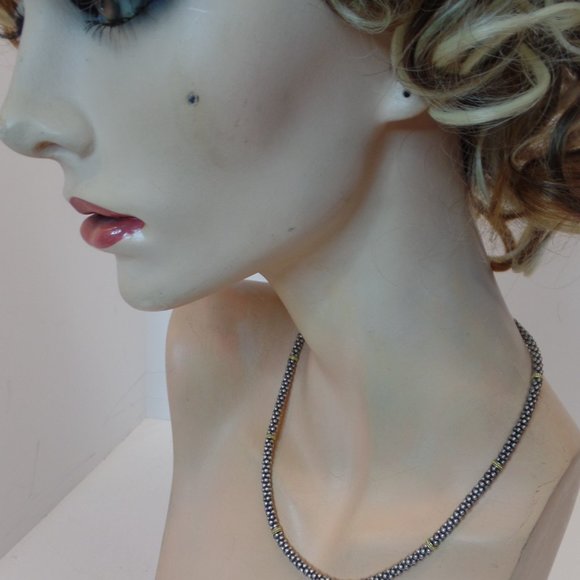 Lagos Jewelry - Lagos .925 Sterling .750 18k Gold 5mm Gold Station Caviar Beaded Necklace $1025